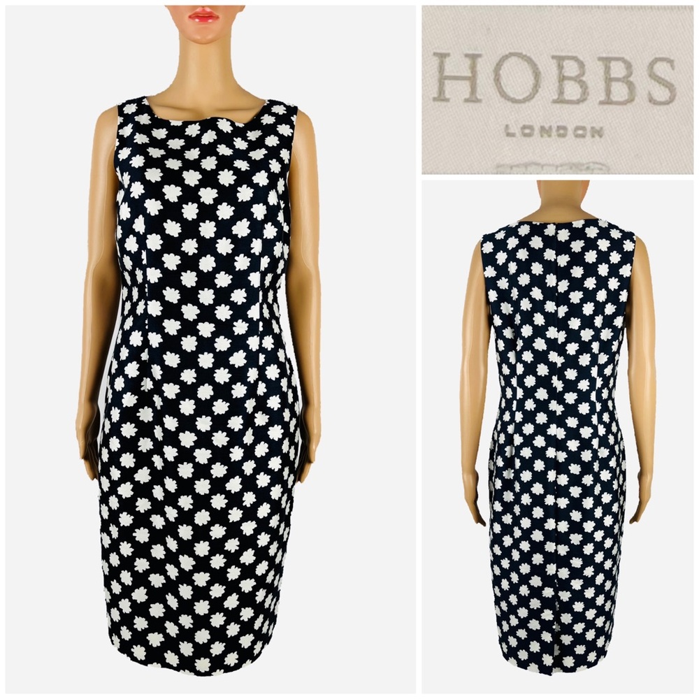 Hobbs Womens 8 Dress Blue Floral Sheath Silk Wool Blend Sleeveless Business